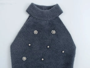 Vestido Curto Tricô com Pérolas Vivella Anya