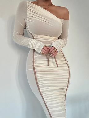 Vestido Midi Manga Longa de Tule Forrado Vivella Lauren