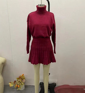 Conjunto Blusa Suéter Manga Comprida e Saia Curta Plissada Vivella Marilyn