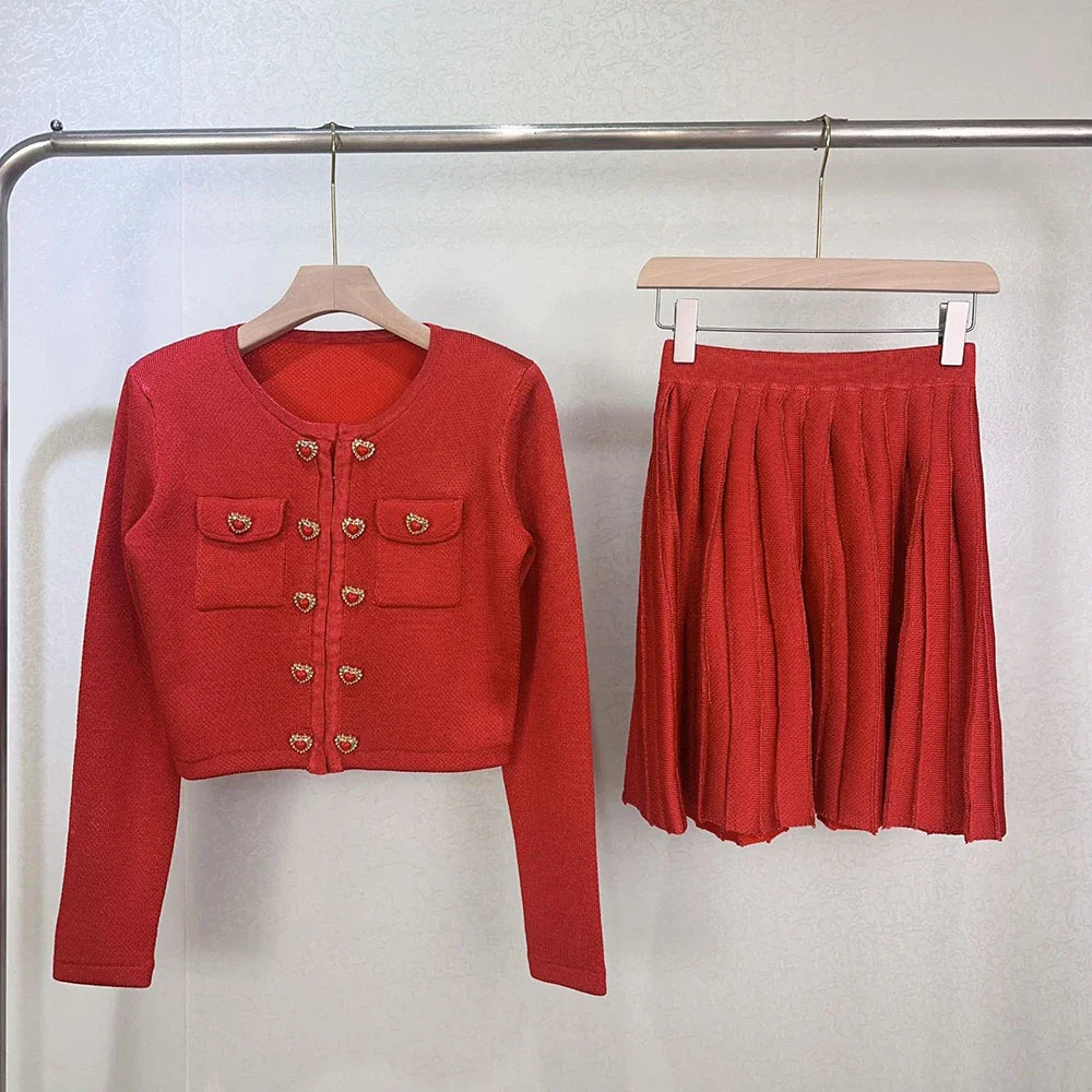 Conjunto Tricô Cardigan e Saia Plissada Vivella Madison