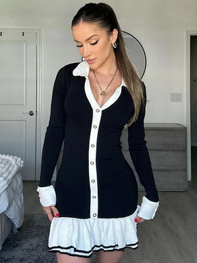 Vestido Curto Manga Longa com Botões Vivella Grace