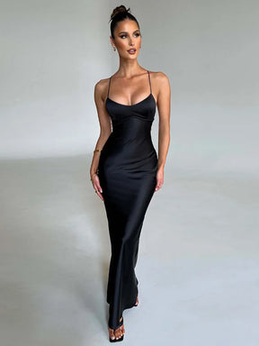 Vestido Longo Cetim Decote nas Costas Vivella Savanah