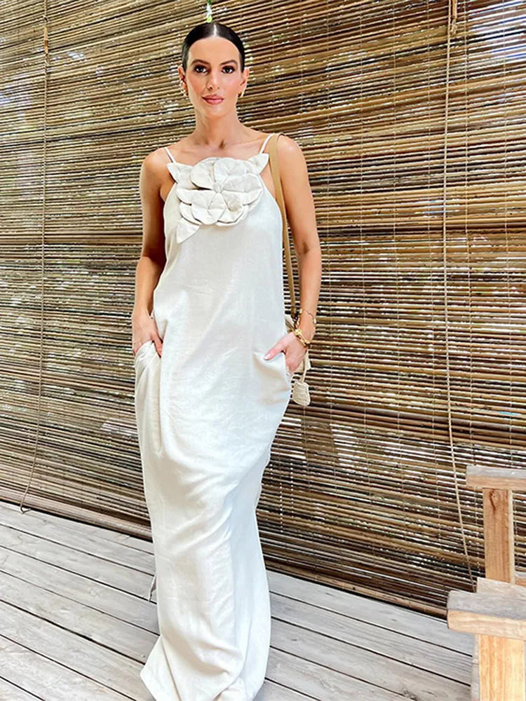 Vestido de Verão Longo Vivella Maldivas com Flor
