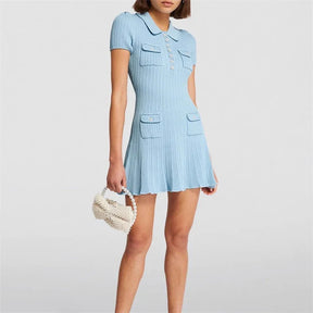 Vestido Curto Tricô Gola Polo e Bolsos Vivella Seraphina
