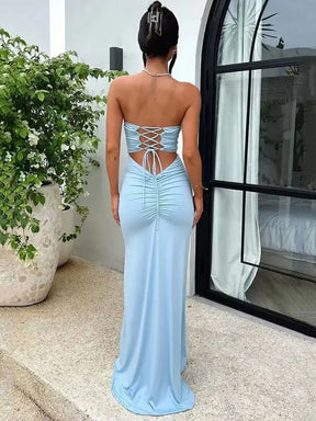 Vestido Longo Sem Alças com Amarraçoes e Empina Bumbum Vivella Luane - FULL