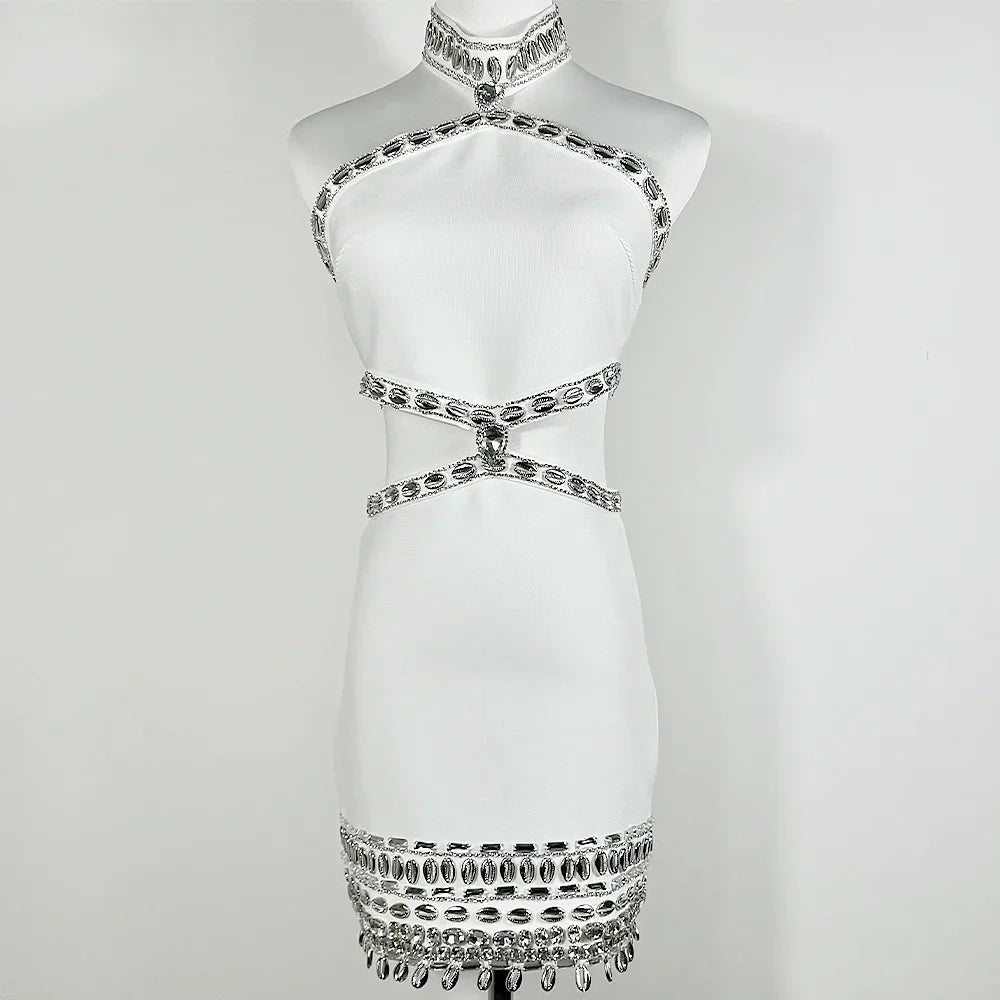 Vestido Curto com Pedrarias Vivella Cristal - Alta Elasticidade