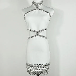 Vestido Curto com Pedrarias Vivella Cristal - Alta Elasticidade
