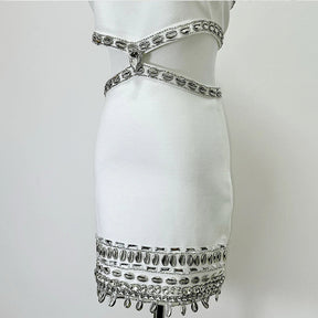 Vestido Curto com Pedrarias Vivella Cristal - Alta Elasticidade