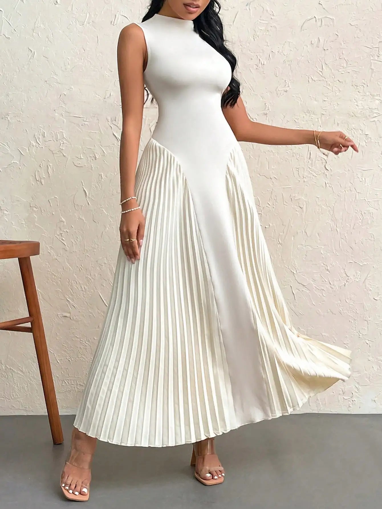 Vestido Midi Regata Plissado Vivella Auren