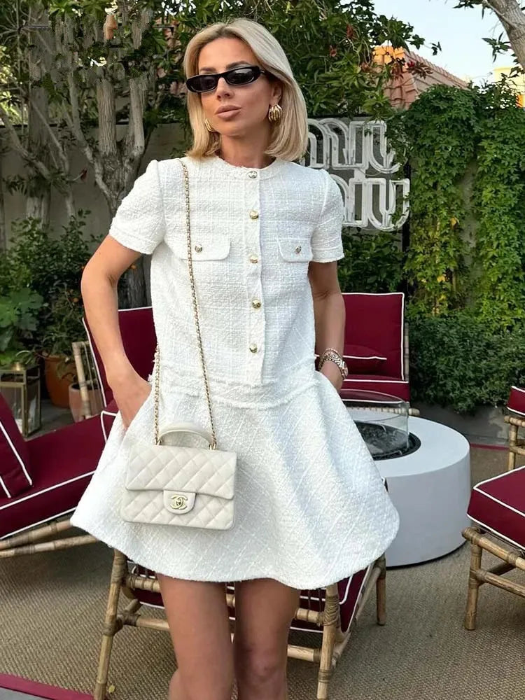 Vestido Curto Tricô com Botões Vivella Celeste