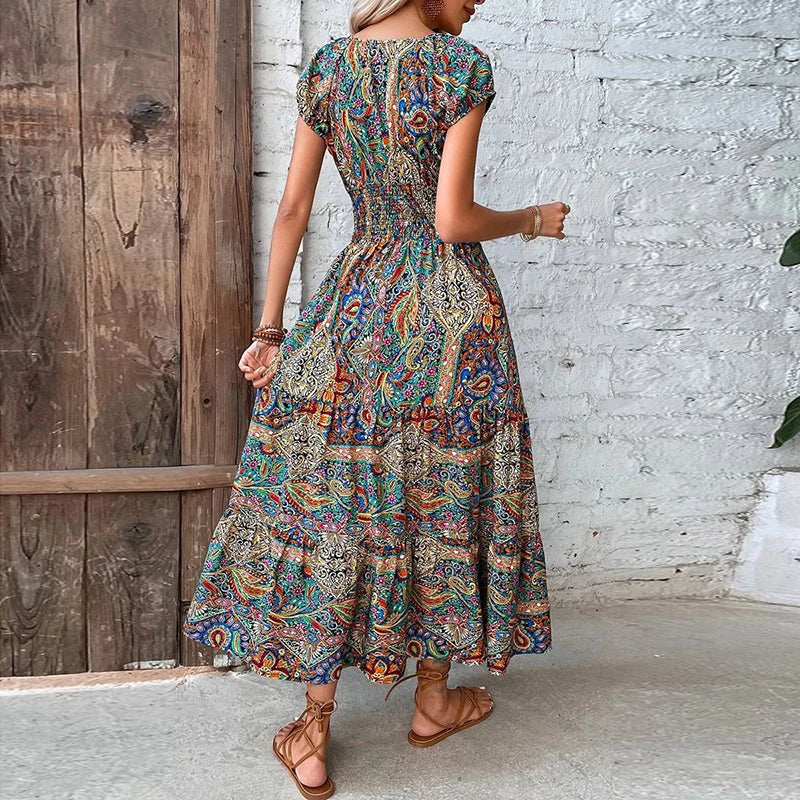 Vestido Vintage Maxi com Elástico na Cintura Vivella Ana