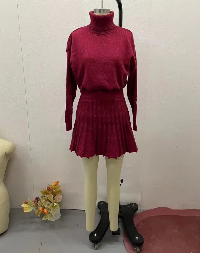 Conjunto Blusa Suéter Manga Comprida e Saia Curta Plissada Vivella Marilyn