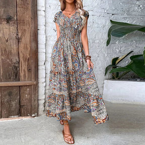 Vestido Vintage Maxi com Elástico na Cintura Vivella Ana