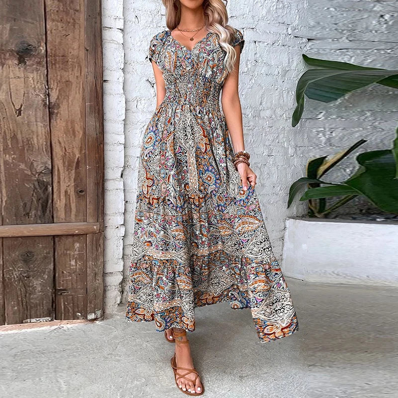 Vestido Vintage Maxi com Elástico na Cintura Vivella Ana