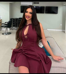 Vestido Curto Godê Barra Plissada Vivella Sienna