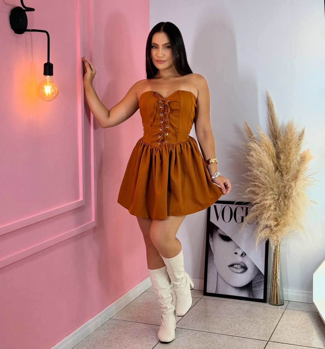 Vestido Curto Corset com Amarrações Vivella Yasmin