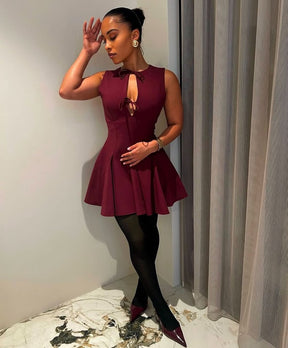 Vestido Curto Godê Barra Plissada Vivella Sienna