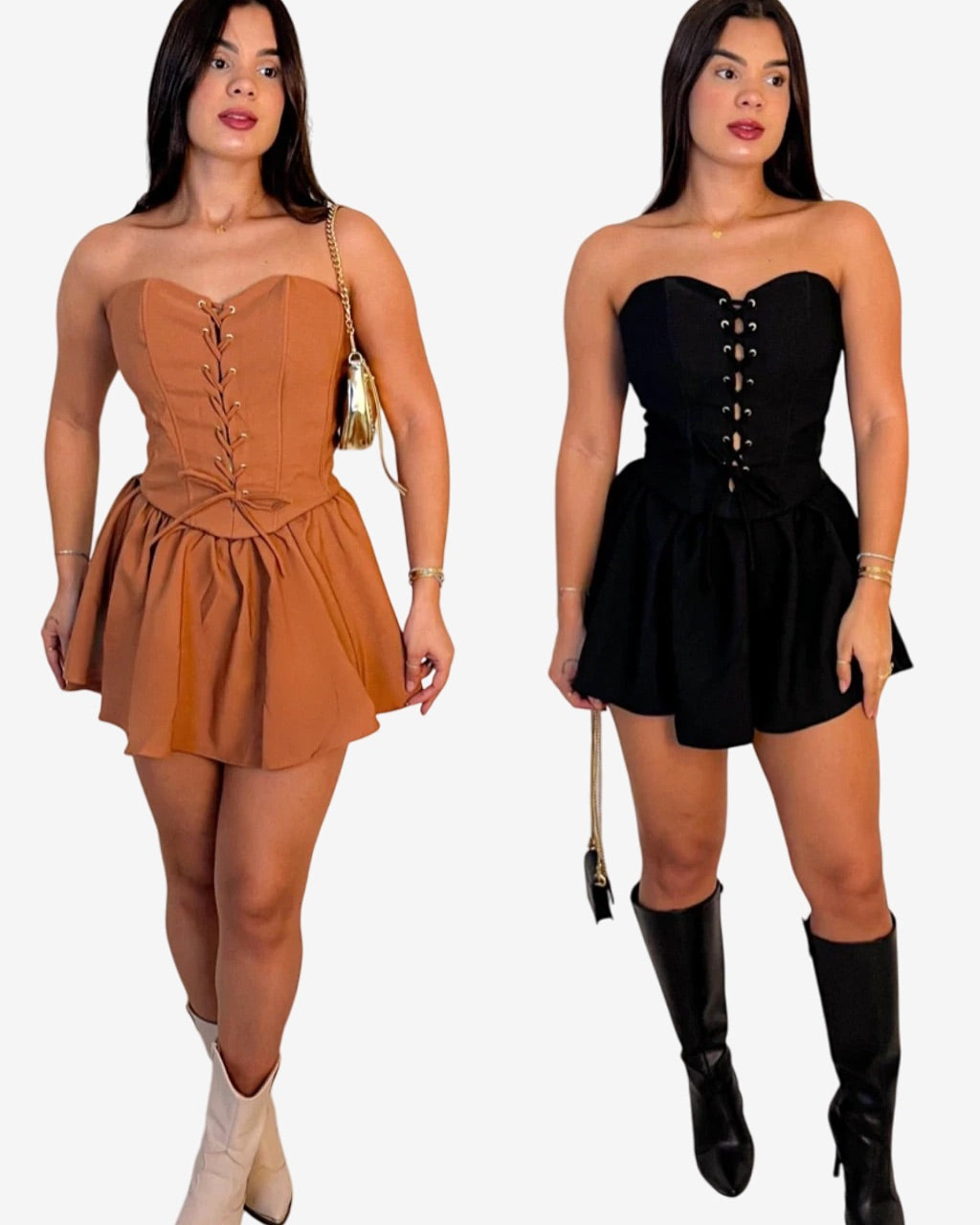 Vestido Curto Corset com Amarrações Vivella Yasmin