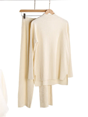 Conjunto de Tricô Canelado com Suéter Mullet Gola Alta e Calça Pantalona Vivella Laura - OUTONO/INVERNO