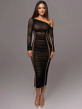 Vestido Midi Manga Longa de Tule Forrado Vivella Lauren