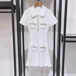 Vestido Curto Tricô Gola Polo e Bolsos Vivella Seraphina