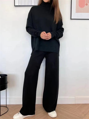 Conjunto de Tricô Canelado com Suéter Mullet Gola Alta e Calça Pantalona Vivella Laura - OUTONO/INVERNO