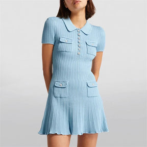 Vestido Curto Tricô Gola Polo e Bolsos Vivella Seraphina
