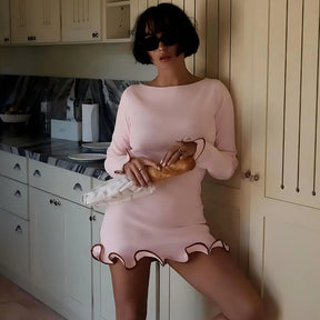 Vestido Curto Manga Comprida com Babado Vivella  Estella