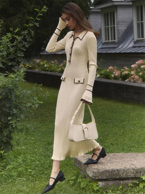 Vestido Midi Manga Longa com Botões Vivella Amélie