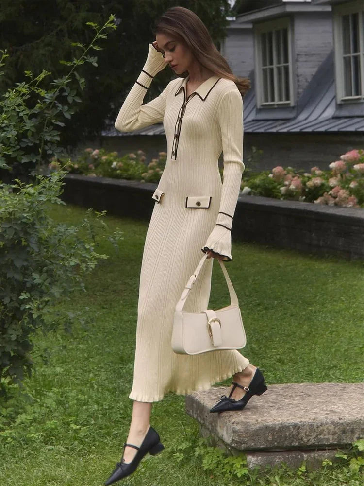 Vestido Midi Manga Longa com Botões Vivella Amélie