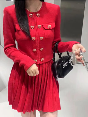 Conjunto Tricô Cardigan e Saia Plissada Vivella Madison
