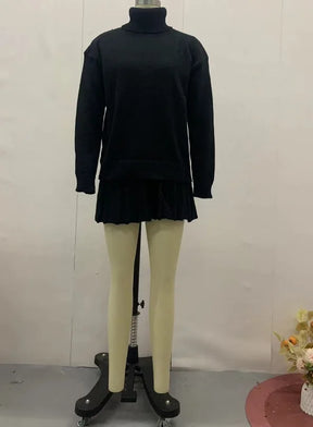 Conjunto Blusa Suéter Manga Comprida e Saia Curta Plissada Vivella Marilyn
