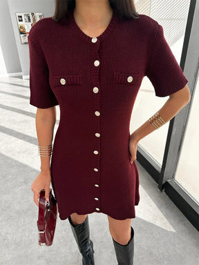 Vestido Curto Tricô com Botões Vivella Bele
