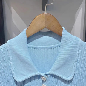 Vestido Curto Tricô Gola Polo e Bolsos Vivella Seraphina