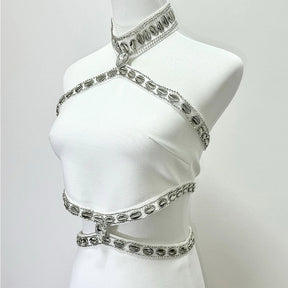Vestido Curto com Pedrarias Vivella Cristal - Alta Elasticidade
