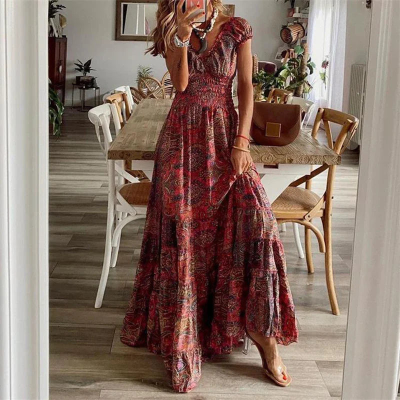 Vestido Vintage Maxi com Elástico na Cintura Vivella Ana