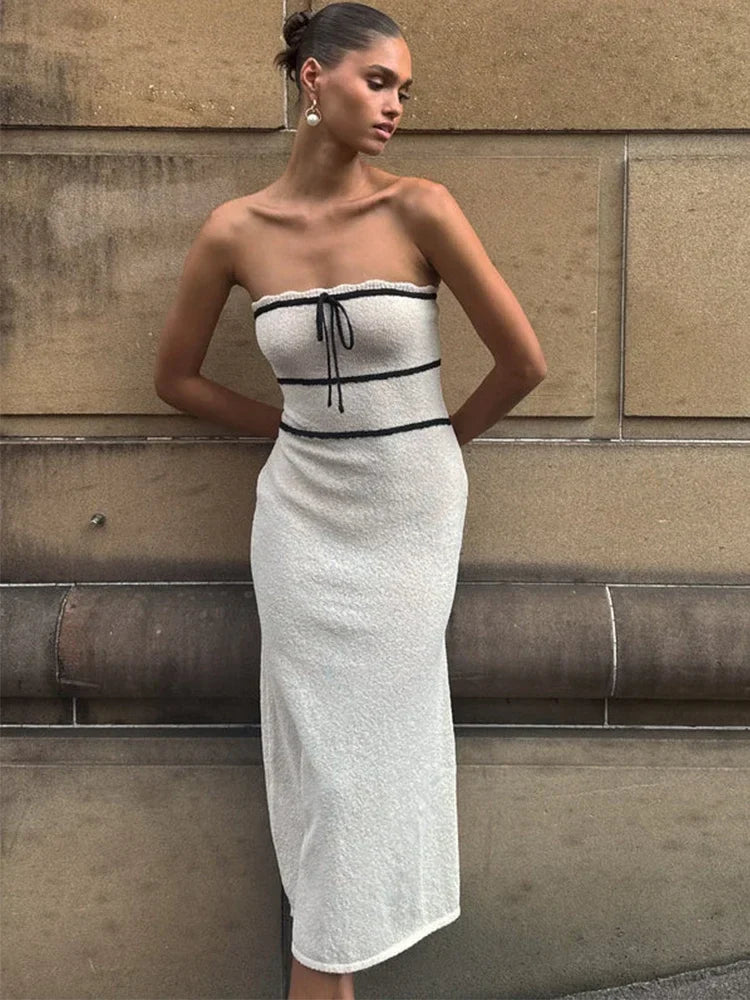 Vestido Tricô Midi Sem Alças Vivella Fiorella