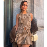 Conjunto Xadrez Colete com Botões e Saia Curta Vivella Megan