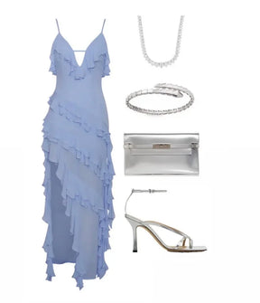 Vestido Longo com Fenda e Babado Vivella Sofia