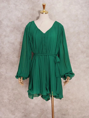 Vestido Manga Longa Plissado Tendência Boho Chic Vivella Helise