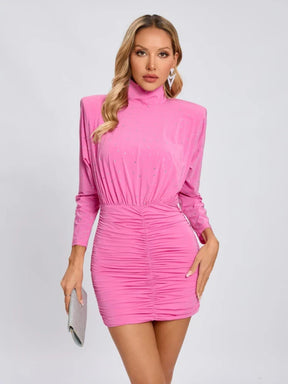 Vestido Curto Manga Longa Drapeado Vivella Charm