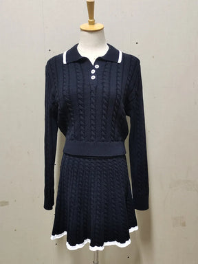 Conjunto Tricô Cropped Manga Comprida e Saia Vivella Antonella