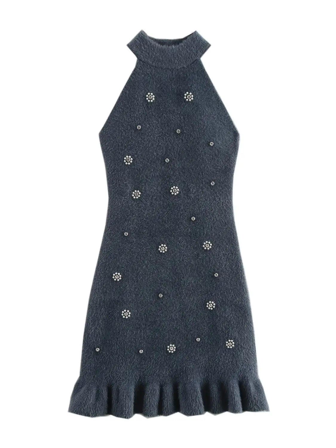 Vestido Curto Tricô com Pérolas Vivella Anya