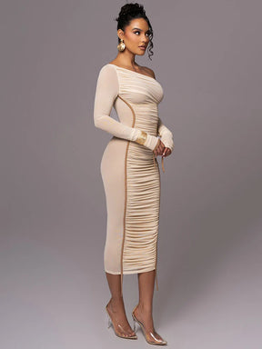 Vestido Midi Manga Longa de Tule Forrado Vivella Lauren