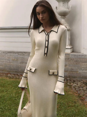 Vestido Midi Manga Longa com Botões Vivella Amélie
