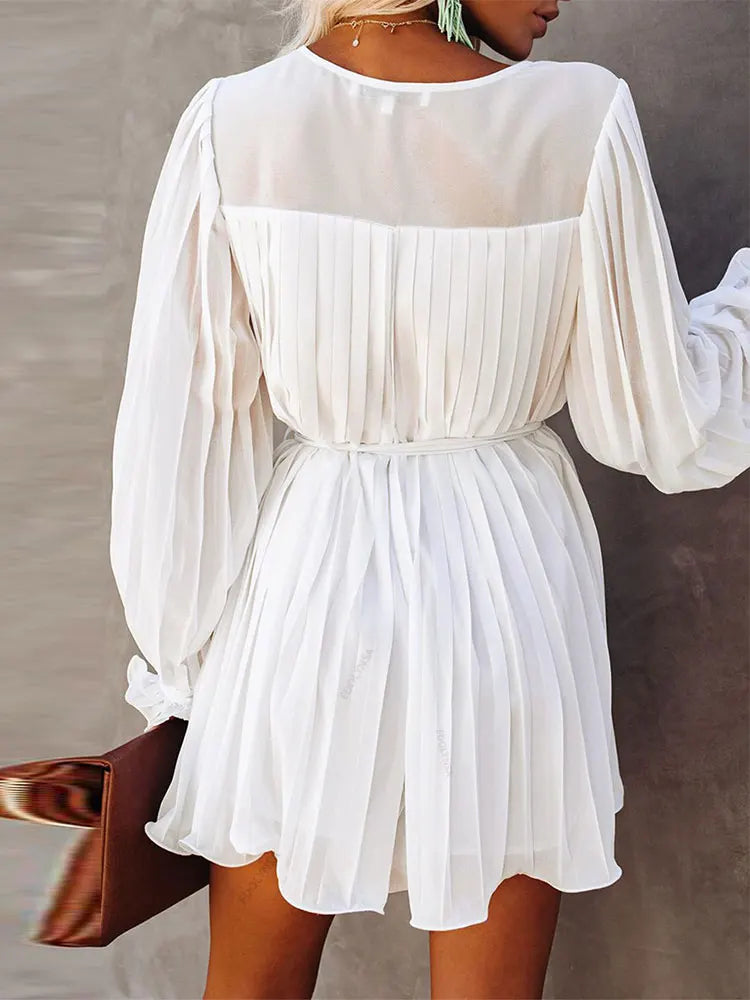 Vestido Manga Longa Plissado Tendência Boho Chic Vivella Helise