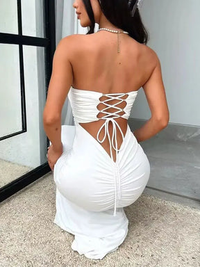 Vestido Longo Sem Alças com Amarraçoes e Empina Bumbum Vivella Luane - FULL