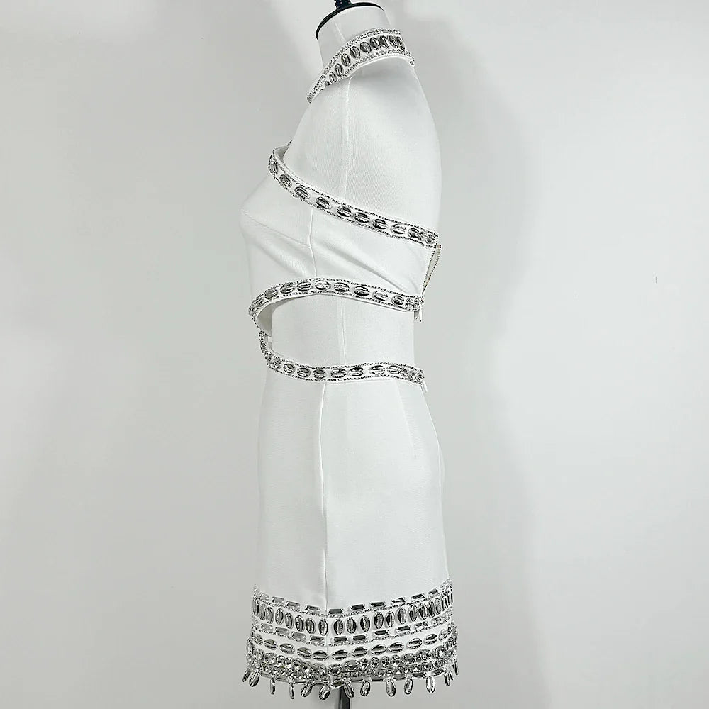 Vestido Curto com Pedrarias Vivella Cristal - Alta Elasticidade