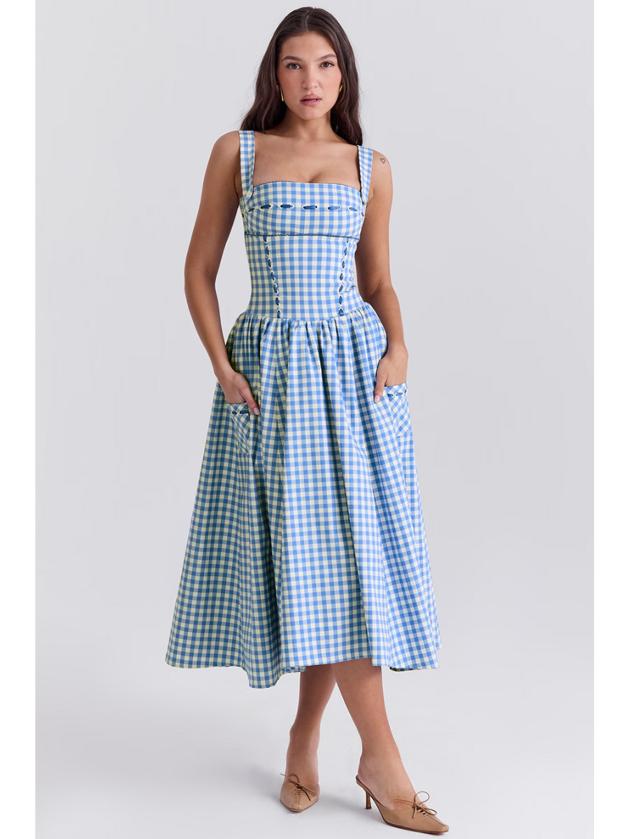 Vestido Midi Xadrez Vivella Farm - GOLDEN ERA