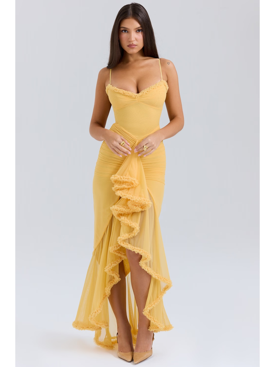 Vestido Longo com Babados Vivella Valência - GOLDEN ERA